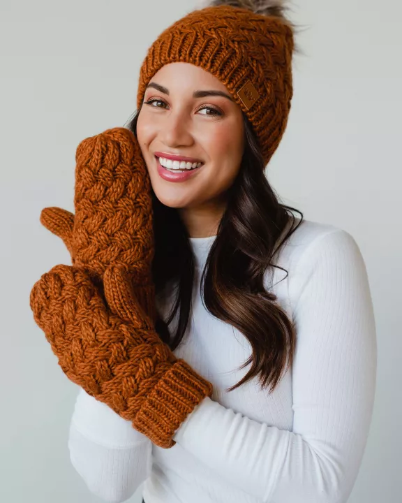 Dark Orange/Rust Knit Mittens