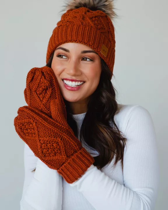 Rust Cable Knit Mittens