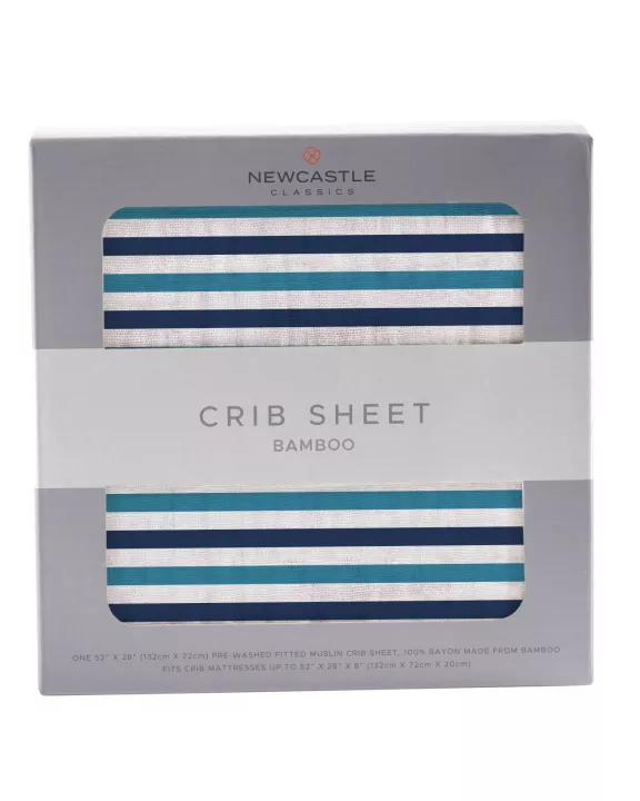 Blue and White Stripe Bamboo Crib Sheet