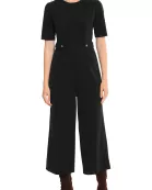 London Times crew neck short sleeve zipper closure straight leg scuba crepe jumpsuit