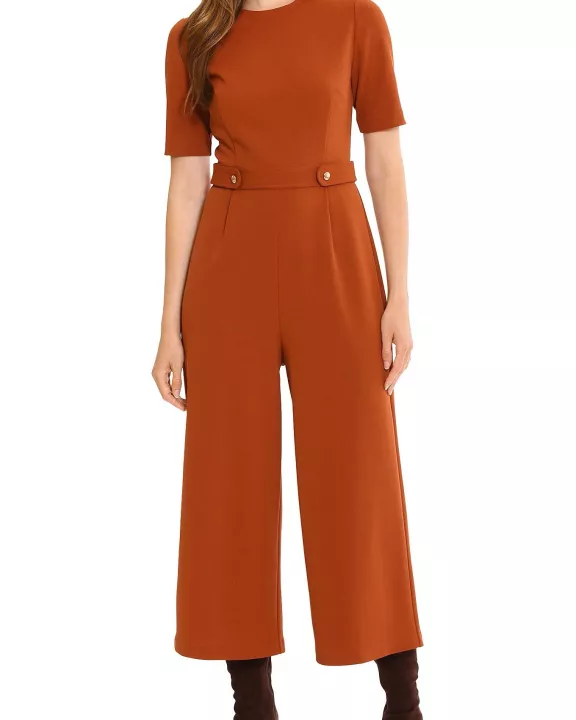 London Times crew neck short sleeve zipper closure straight leg scuba crepe jumpsuit