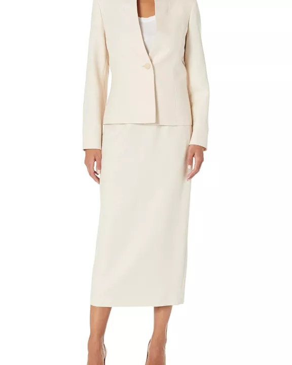 Le Suit Shimmer Tweed One Button Column Jacket and Skirt Suit