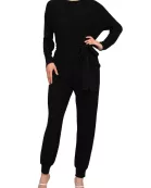 Philosophy Crew Neck Dolman Long Sleeve Tie Waist Elastic Hem Pockets Jersey Knit Jumpsuit