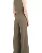 Kay Unger Turtleneck Sleeveless Asymmetrical Belted Overlay Wide Leg Stretch Crepe Jumpsuit