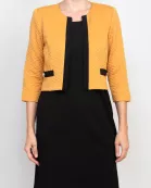 Studio One scoop neck sleeveless bodycon zipper back solid stretch crepe dress with 3/4 open front quilted jacket