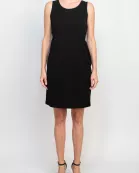 Studio One scoop neck sleeveless bodycon zipper back solid stretch crepe dress with 3/4 open front quilted jacket