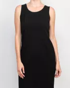 Studio One scoop neck sleeveless bodycon zipper back solid stretch crepe dress with 3/4 open front quilted jacket