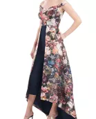 Kay Unger Off Shoulder Sleeveless High Low Hem Mikado Skirt with Stretch Crepe Pant