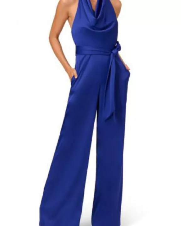 Liv Foster Satin Cowl Neck Wide Leg Jumpsuit