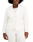 Le Suit One Button Closure Long Sleeve Jacket with Zip Closure Straight Crepe Pant