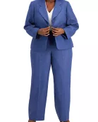 Le Suit One Button Closure Long Sleeve Jacket with Zip Closure Straight Crepe Pant