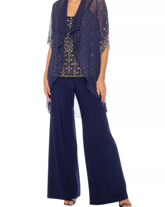 Marina Strap Neck Sleeveless Sequin Bodice Jersey Pants with Jacket