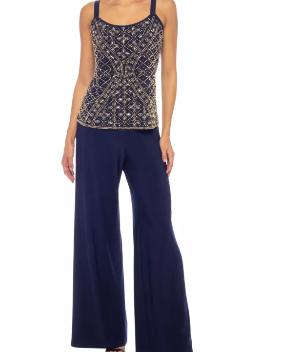 Marina Strap Neck Sleeveless Sequin Bodice Jersey Pants with Jacket