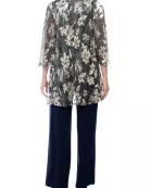 Marina scoop neck sleeveless keyhole back metallic knit bodice solid matte jersey jumpsuit with matching open front jacket