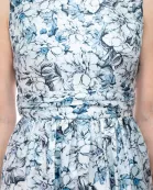 Badgley Mischka bateau neck sleeveless cutout back ruffled hem A-line floral print jacquard dress