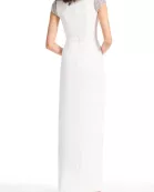 Emily Shalant Crew Neck Short Crystal Cap Sleeves Back Zipper Long Dress