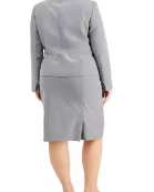Le Suit Collarless Hook & Eye Closure at Front Shoulder Pads Side Welt Pockets Crepe Jacket with Skirt (Plus Size)