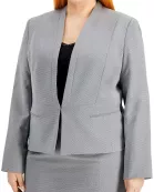 Le Suit Collarless Hook & Eye Closure at Front Shoulder Pads Side Welt Pockets Crepe Jacket with Skirt (Plus Size)