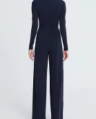 Halston Crew Neck Long Sleeve Keyhole Crossed Front Waist Cutout Solid Jersey Jumpsuit