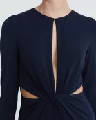 Halston Crew Neck Long Sleeve Keyhole Crossed Front Waist Cutout Solid Jersey Jumpsuit