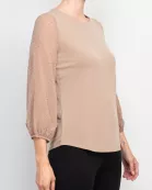 Adrianna Papell crew neck 3/4 sleeve clip dot chiffon sleeve solid moss crepe top