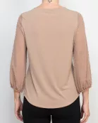 Adrianna Papell crew neck 3/4 sleeve clip dot chiffon sleeve solid moss crepe top