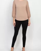 Adrianna Papell crew neck 3/4 sleeve clip dot chiffon sleeve solid moss crepe top