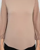Adrianna Papell crew neck 3/4 sleeve clip dot chiffon sleeve solid moss crepe top