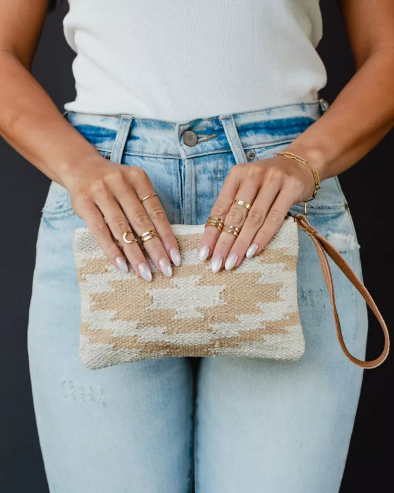 Cream & Tan Aztec Wristlet
