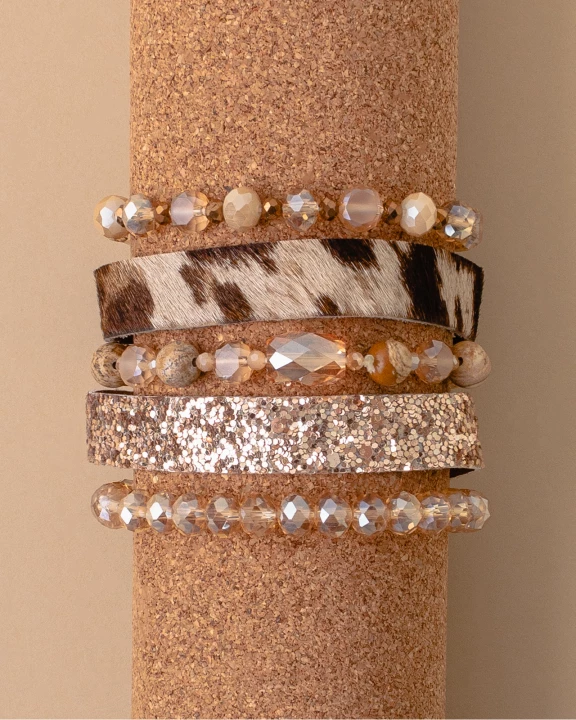 74737 - Animal Print Crystal Beaded Stacked Bracelets