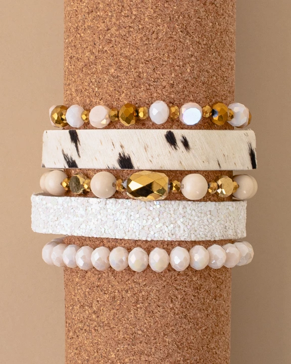 74737 - Animal Print Crystal Beaded Stacked Bracelets