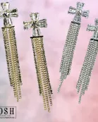 Rhinestone cross, fringe earring