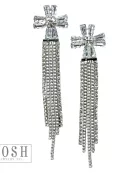 Rhinestone cross, fringe earring