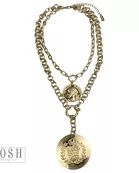 Double coin charm gold chain pendant necklace