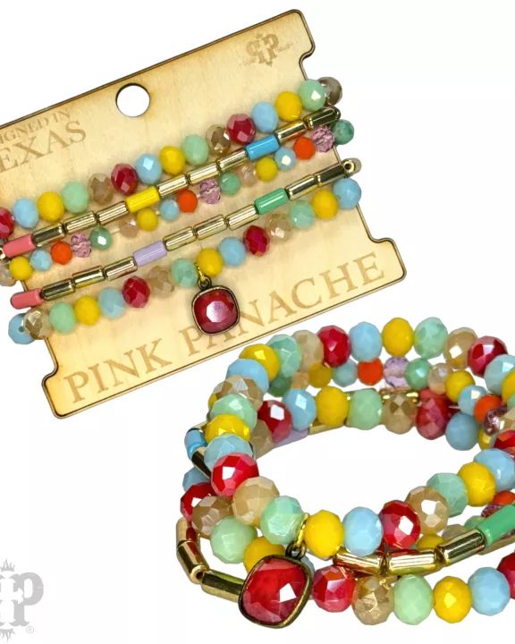 Crystal and tube bead bracelet stack set, Austrian crystal
