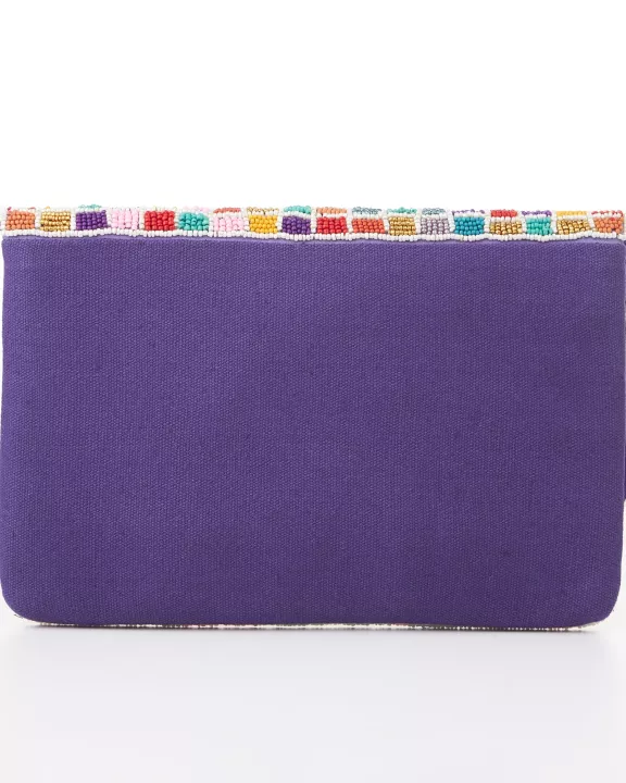 Multi Mini Squares Seed Beads Flap Clutch Bag