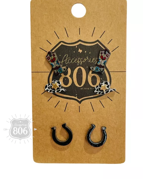 Western horseshoe theme post earring set