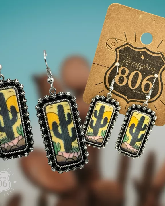 Western cactus scene earring