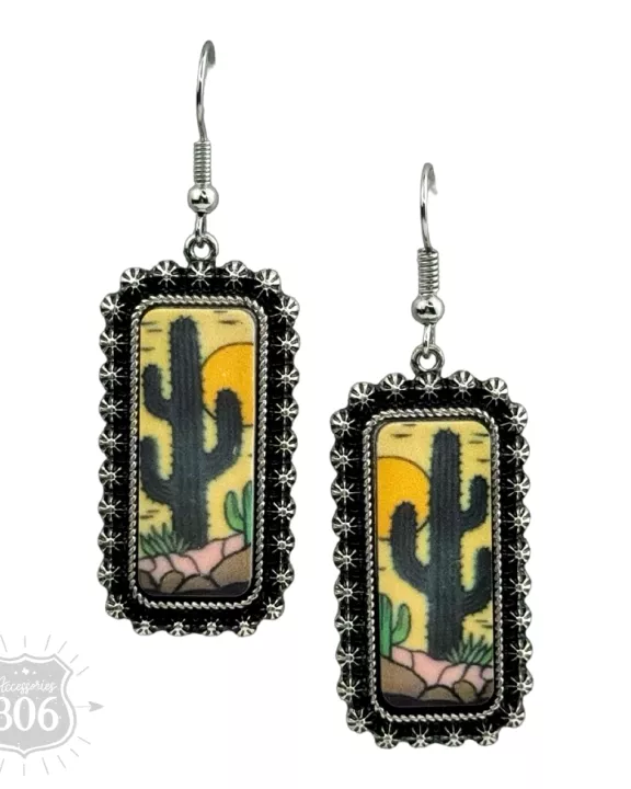Western cactus scene earring