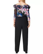 Adrianna Papell Off Shoulder Ruffled Neck 3/4 Sleeve Floral Print Bodice Zipper Back with Stretch Jersey Pants (Plus Size)