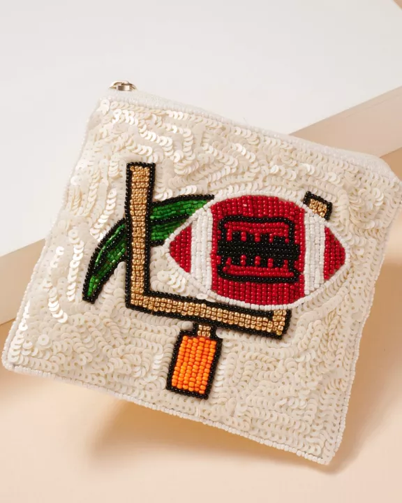 Football Beaded Coin Pouch