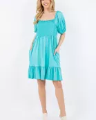 PLUS SMOCKED DRESS WITH PUFF SLEEVES -PACK OF 6- CD43828-PL
