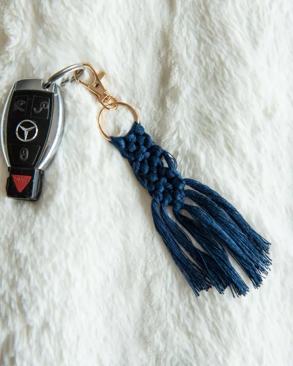 Boho Macramé Purse Key Chain Charm - Deep Ocean RTS