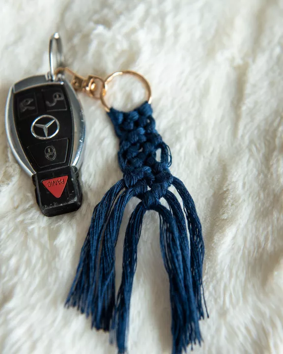 Boho Macramé Purse Key Chain Charm - Deep Ocean RTS