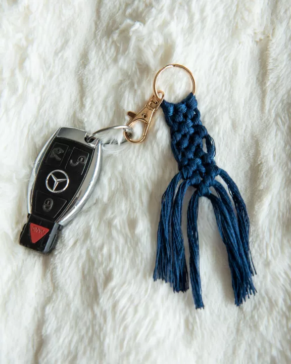 Boho Macramé Purse Key Chain Charm - Deep Ocean RTS