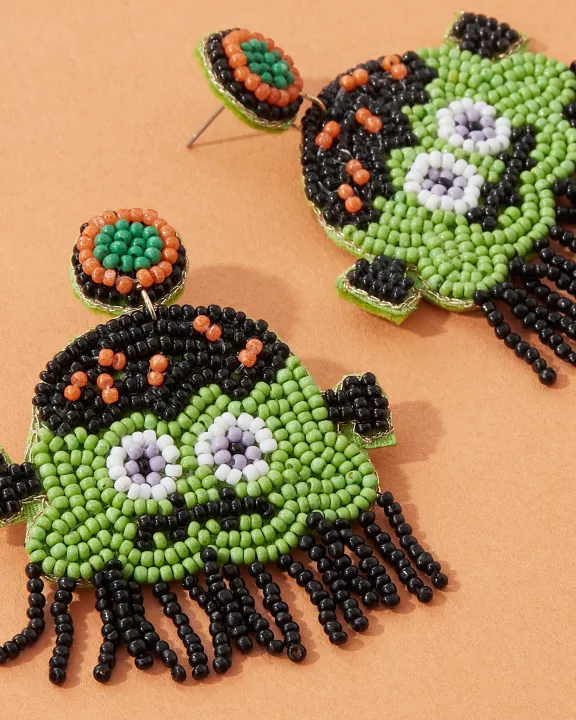 Frankenstein Seed Bead Fringe Earrings