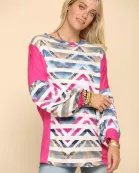 GEOMETRIC PRINT WITH STRIPES PRINT VERTICAL CONTRAST TOP -PACK OF 6- CT43740C