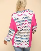 GEOMETRIC PRINT WITH STRIPES PRINT VERTICAL CONTRAST TOP -PACK OF 6- CT43740C