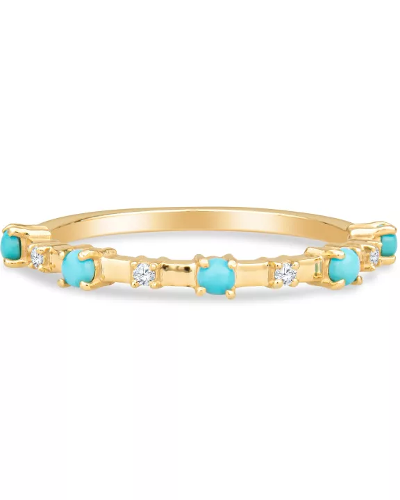 Alyssa 14K Gold Turquoise Dainty Ring with White Diamonds