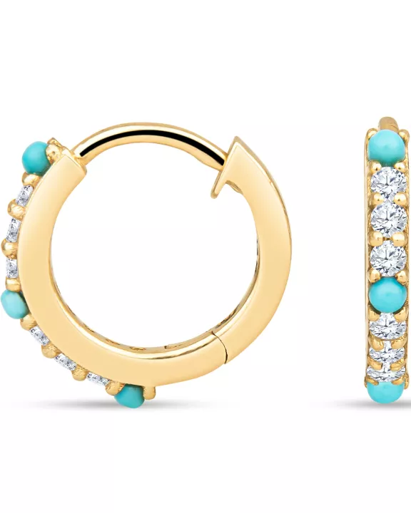 Ashton 14K Gold Turquoise Huggies with White Diamonds